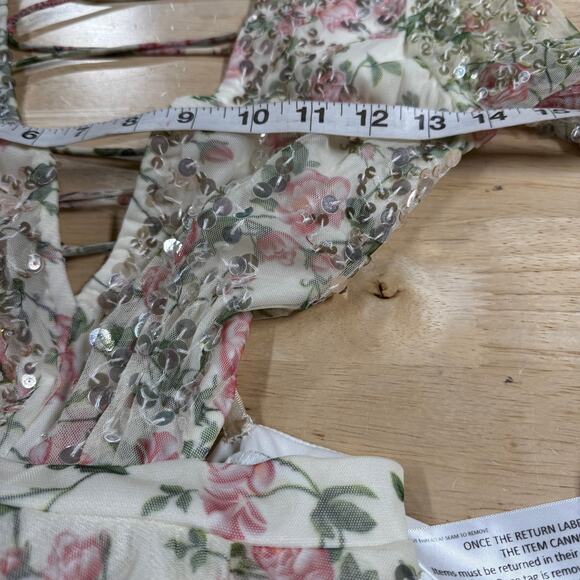 Mac Duggal NWT Sequined Floral Print Cut Out Lace Up Gown Size 4 Plunge Neck - Picture 9 of 11